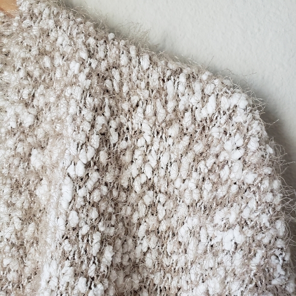 Beige-Taupe Fuzzy Knit Open Front Draped Cocoon Cardigan - Picture 7 of 15